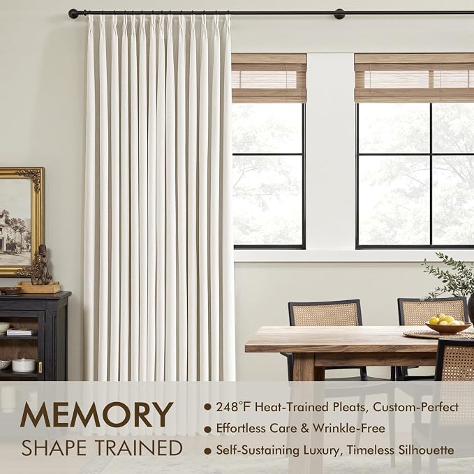 MIULEE Beige White Pinch Pleated 100% Blackout Linen Curtains for Bedroom, Room Darkening Memory Trained Window Curtains 90 inches Long for Living Room, Black Out Pleat Drapes, 2 Panels