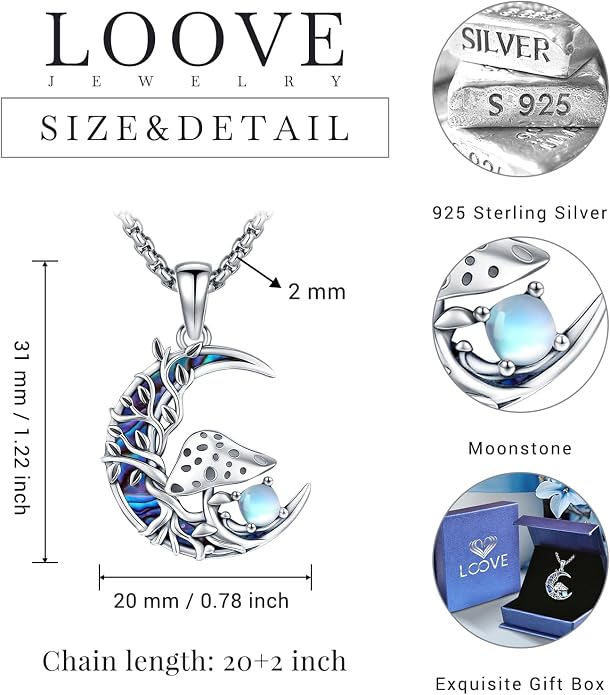 Sterling Silver Tree of Life Necklace for Women Oval Family Tree Necklace Abalone Shell Moonstone Pendant Mother Day Necklace for Mom Tree of Life Jewelry
