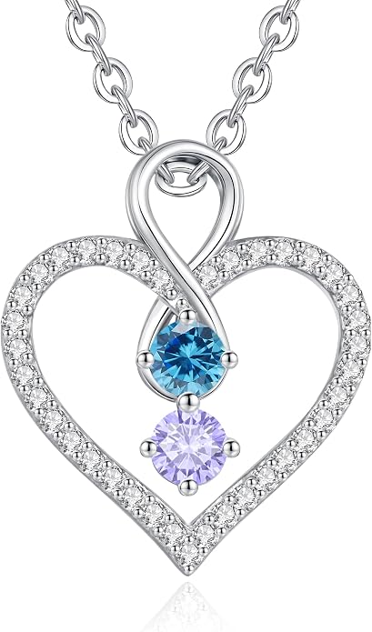 LOUISA SECRET Double Birthstone Necklaces for Women, 925 Sterling Silver Infinity Love Heart Pendant Necklace for Her, Birthday Anniversary Valentine's Day, Christmas, Wedding, Graduation Gift for Her, Personalized Gifts, Jewelry Gifts for Wife Mom Gir...