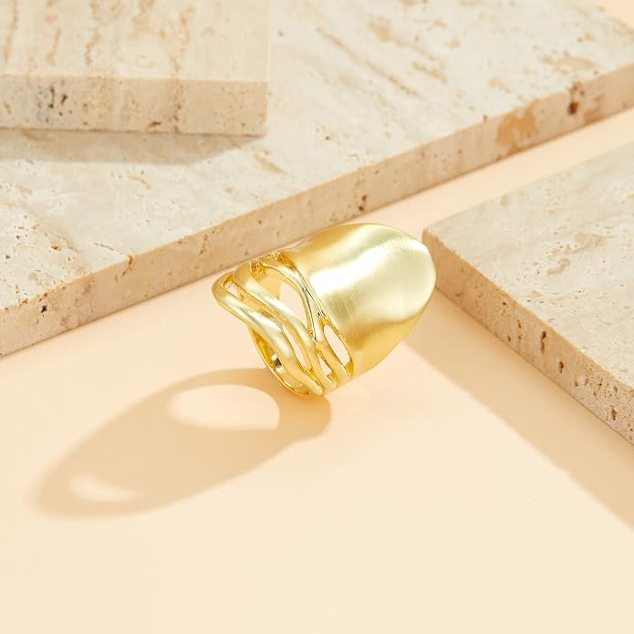 Chunky Rings for Women Gold and Silver Statement Rings Mask Dome Gold Plated Fashion Band Ring Cocktail Costume Jewelry Gift