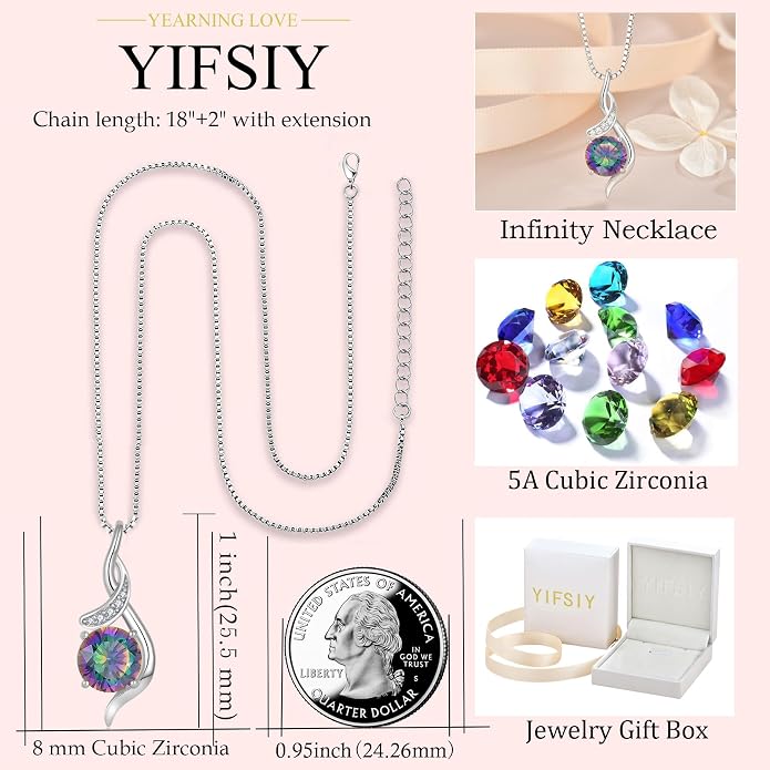Women‘s Birthstone Pendant Necklace S925 Sterling Silver Imitation Diamond Infinity Necklace Jewelry Gift for Her