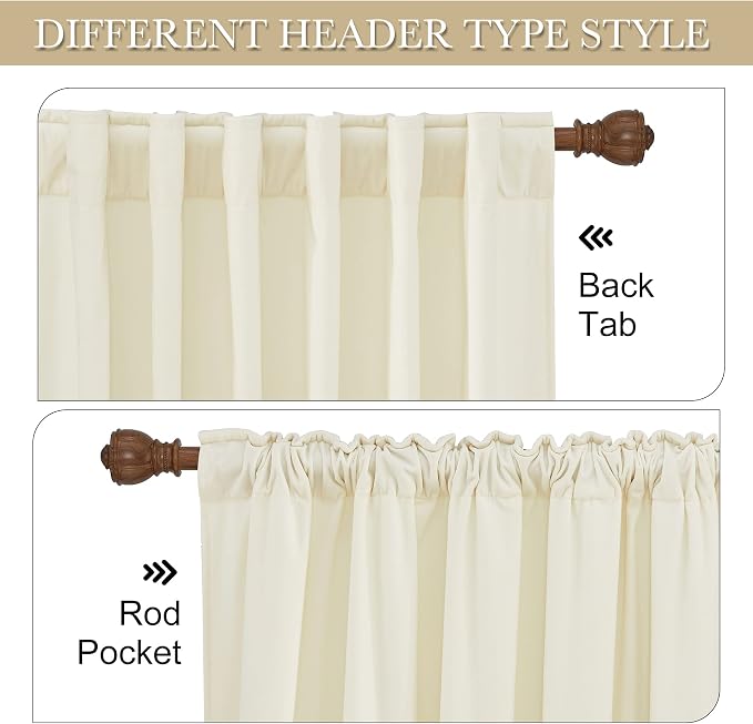 RYB HOME Cream White Velvet Curtains 92 inches, Back Tab Soft Fabric Room Darkening Thermal Insulated Luxurious Home Decor Curtains for Living Room Bedroom, W 52" x L 92", 2 Panels Set
