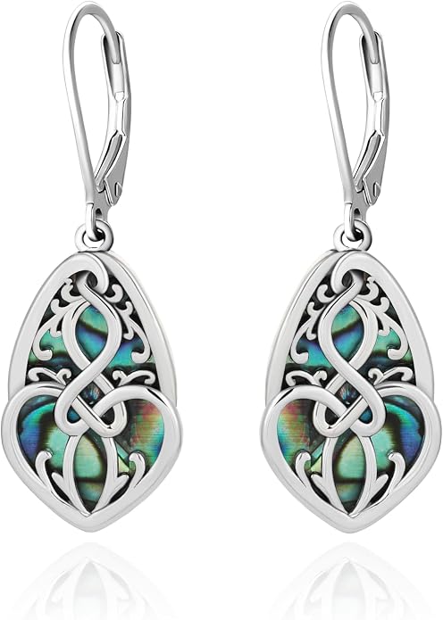 Sterling Silver Abalone Shell Filigree Dangle Drop Earrings Bohemia Jewelry Gift for Women Mother Mom
