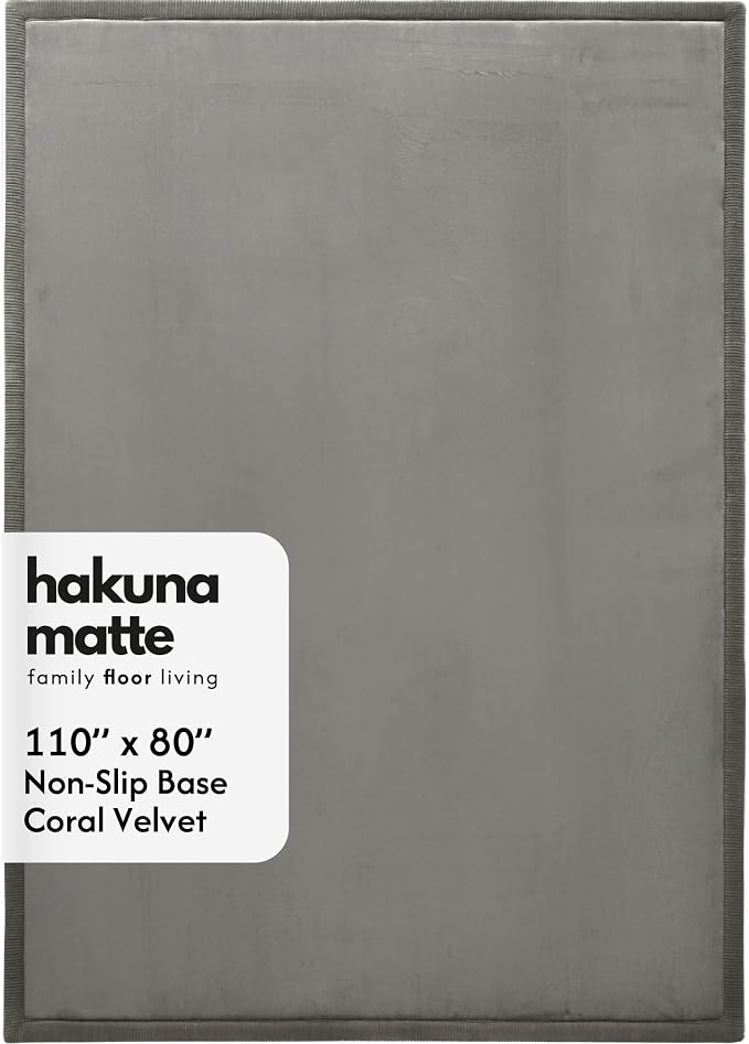 Hakuna Matte CloudSoft Baby Play Mat for Floor 80" x 110" Dark Gray | Coral Velvet high-density foam Rug for Crawling & Cozy Play – Non-Slip, Water-Resistant, Easy-Care Tummy Time Mat