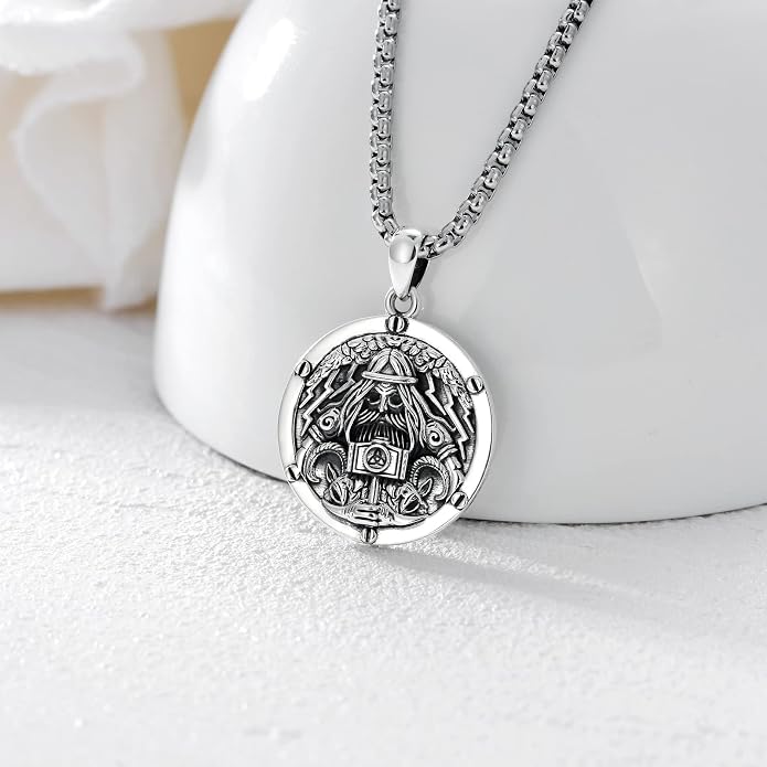 Seiyang Sterling Silver Viking Necklace Norse Jewelry Gift for Men Women with 2mm 22+2 IN Rolo Chain (with Gift Box)