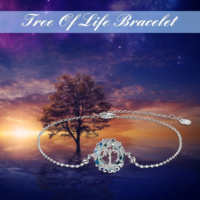 ONEFINITY Tree of Life Bracelet Sterling Silver Abalone Shell/Blue Opal/Turquoise/Malachite Tree of Life Jewelry Gifts for Women