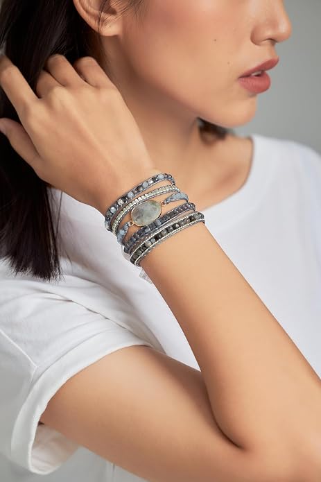 Bracelet for Women – Handmade Vegan Boho Natural Stone Layered Bracelet, Thailand Bohemian Stackable Beaded Wrap Bracelets, Summer Hippie Bracelet Stack, Fashion Jewelry Gifts