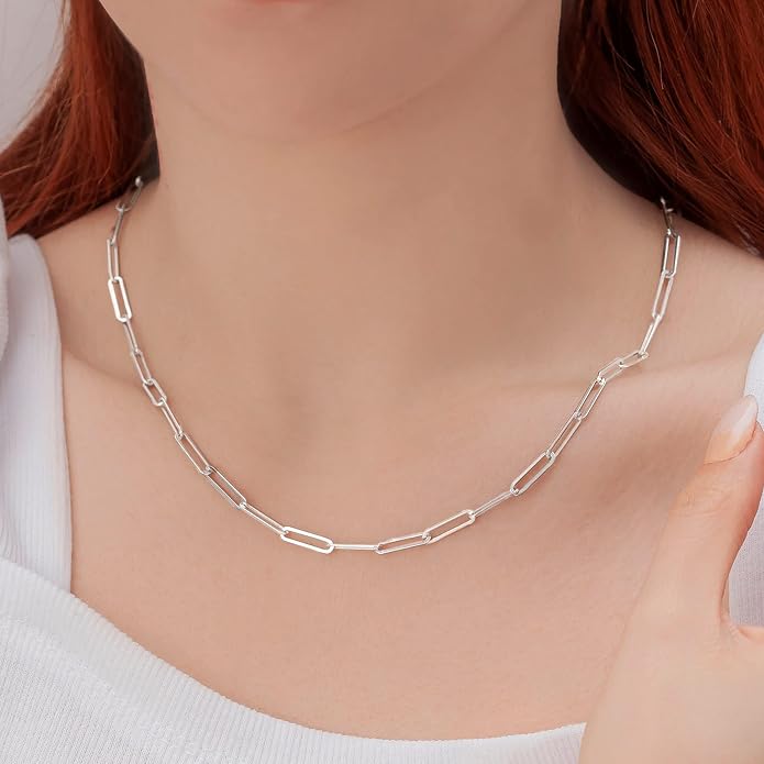 OCHCOH 925 Sterling Silver Clasp 2.5/3/4/5mm Paperclip Chain for Women Silver Chain Necklace 16, 18, 20, 22, 24, 26, 30 Inches