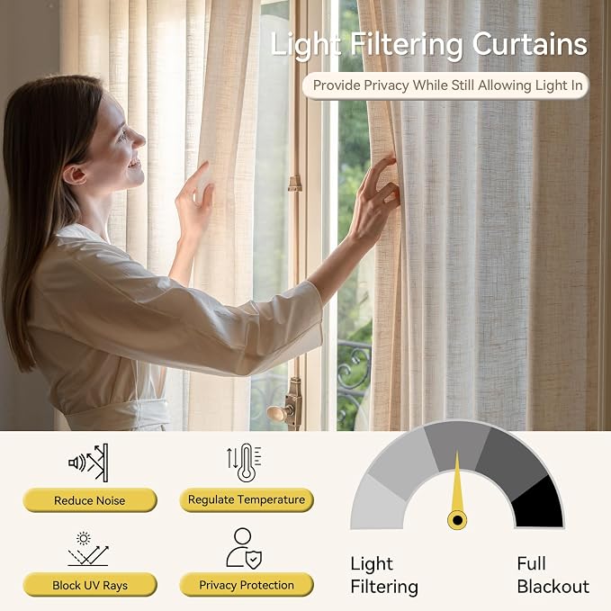 Liz Sheer Pinch Pleated Linen Curtains 95 Inches Long - Light Filtering Pleat Curtains for Living Room,Window Curtains for Bedroom, Luxury Pinch Pleated Drapes with Hooks, Natural, 2 Panels Set