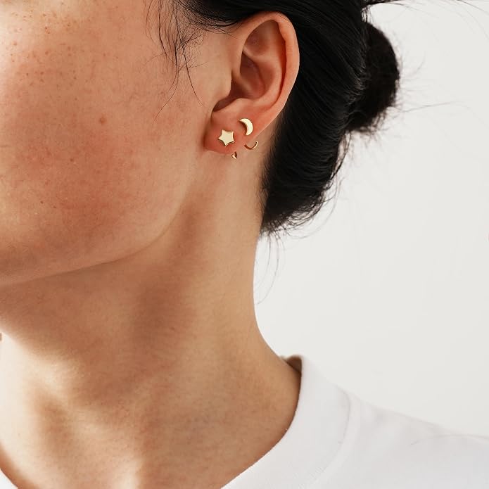 CHIC & ARTSY 925 Sterling Silver Half Hoop Earrings for Women, Small Huggie Hoops Set with Ball Bar Star Moon Cross & Pearl, Lightweight Comfort Fit Everyday & Sleep Earrings