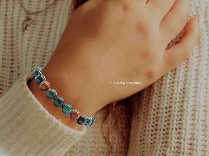 Amazing Gemstone Bloodstone Bracelet for Women Men's Gifts - Protection Healing Crystal Bracelet - 8mm Gemstone Beaded Adjustable Bracelet Pulseras para Hombres Mujer Stocking Stuffers