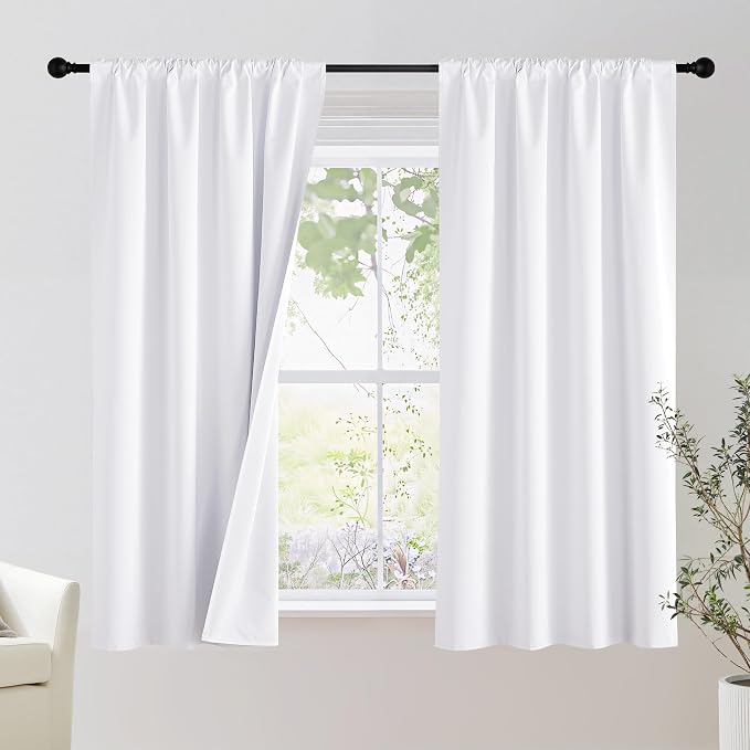 NICETOWN Bedroom 100% Blackout Curtains, 2 Panels, 34 by 40, Snow White, Window Treatment Rod Pocket Curtains/Drapes for Bedroom