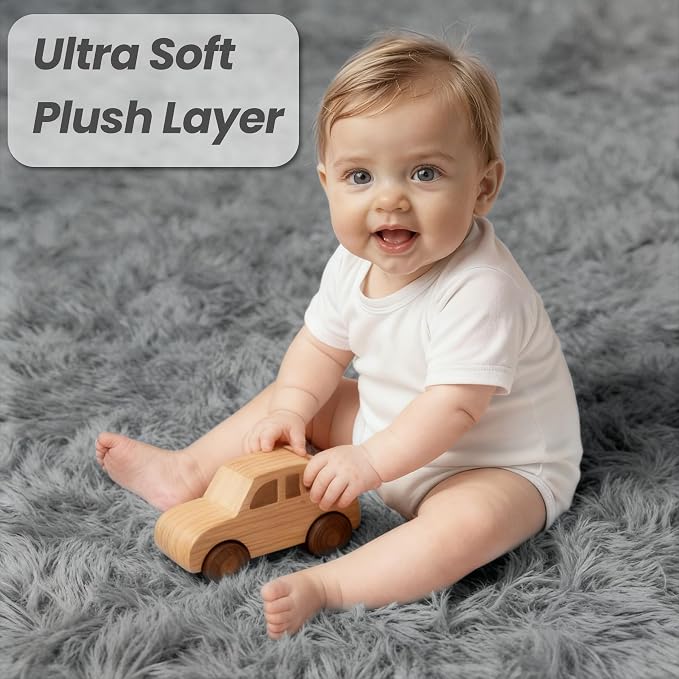 8x10 Area Rug for Living Room, Ultra Soft Fluffy Shag Rugs for Bedroom, Non-Slip Large Fuzzy Plush Rug Indoor Floor Carpet for Nursery Kids Office Dorm Modern Decor, Light Gray