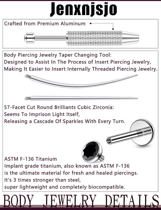 Jenxnjsjo F136 Titanium 20/18/16g Earrings Nose Lip Rings Studs Labret Medusa Tragus Helix Conch Cartilage Piercing Jewelry for Women