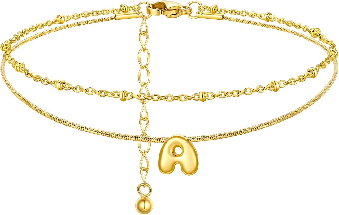 ChainsProMax Initial Ankle Bracelets for Women, Waterproof Anklets Bracelet Adjustable Summer Beach Women Foot Jewelry, Stainless Steel/Gold Plated-Send Gift Box/Letter A-Z
