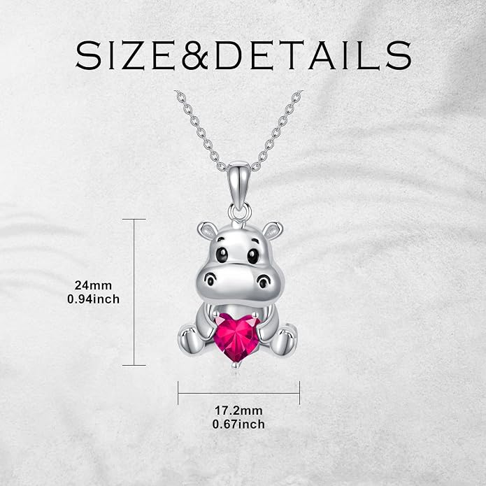 PROESS Animal Birthstone Necklace 925 Sterling Silver Otter/Axolotl/Hippo/Elephant/Dachshund/Monkey/Red Panda Pendant Necklace Animal Birthstone Jewelry Gifts for Women