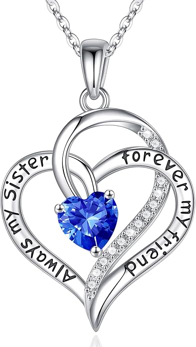 Iefil Gifts for Sister - 925 Sterling Silver Birthstone Necklace Sisters Jewelry