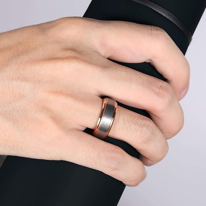 TRUMIUM 4mm 6mm 8mm Tungsten Rings for Men Women Silver Blue Rose Gold Plated Black Tungsten Wedding Band Matte Brushed Finish Comfort Fit Size 4-15