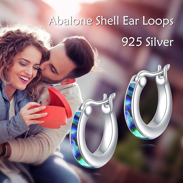 Moonstone/Pink Opal/Blue/Abalone Hoop Earrings for Women Sterling Silver Small Hoop Earrings Teardrop Huggie Earrings Jewelry Gifts