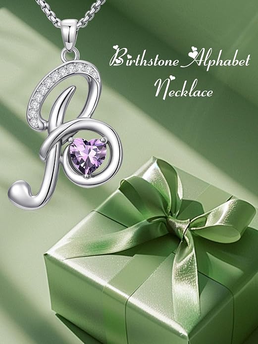 Birthday Gifts for Women Alphabet A to Z Initial Birthstone Pendant Necklaces for Women - 18k White Gold Plated Personalized Name Jewelry Anniversary Graduation Gifts for Wife Her Daughter Girlfriend(with Gift Box)