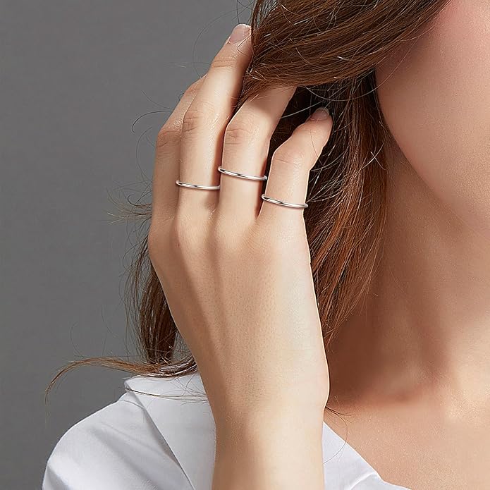 CANDYFANCY 925 Sterling Silver 1.2mm Stacked Midi Thin Rings for Women Knuckle Ring Band Stacking Ring Set Size 2.5-8.5