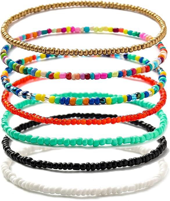 XIJIN 18 Pieces Elastic Beaded Anklets for Women Handmade Beach Boho Colorful Beads Ankle Bracelets Set