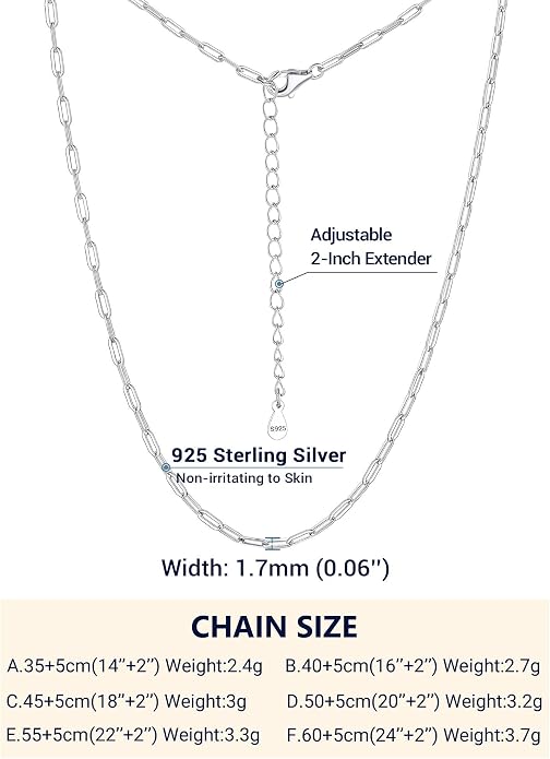 PROSILVER 925 Sterling Silver Paperclip Chain Necklace for Women Jewelry, with Gold/Rose Gold Plated, W: 1.7mm/3.3mm, L: 14"/16"/18"/20"/22"/24", Adjustable, Come with Box