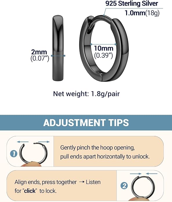 PROSTEEL Hoop Earrings for Women, Huggie Hoop with 925 Sterling Silver Post, 8/10/12/14/16/18/20mm Small Huggie Hoops, 14K Gold Plated/Silver/Black/Rose Gold Hypoallergenic Earrings Jewelry