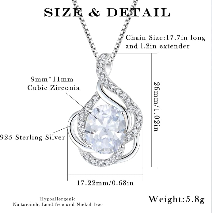 Birthstone Necklace for Women 925 Sterling Silver Pendant Necklaces Oval Cut Cubic Zirconia Necklace Jewelry
