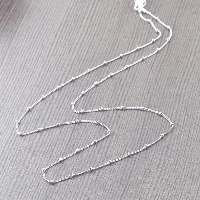 Wholesale 12PCS Silver Plated Brass Curb Chain Satellite Beaded Chains Bulk for Jewelry Making (16 Inch(1.5mm))