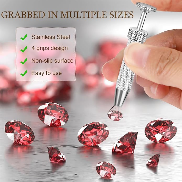 ONESING 2Pcs Piercing Ball Grabber Tool for Changing Jewelry, Stianless Steel Flat Back Earring Applicator Internally Threaded Push Pin Piercing Grabber Tool, Anti Slip 4 Claw Gem Ball Grabber Tool