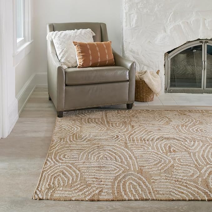 Tempaper Swell Natural and Cream Handwoven Jute and Wool Area Rug, 5' x 8'