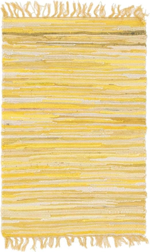 Unique Loom Chindi Cotton Collection Soft Hand Woven Natural Fiber Striped Area Rug, 2 ft 2 in x 3 ft, Yellow/Ivory