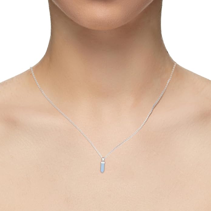 Hexagonal Shape Natural Gemstone Pendant Necklace for Women, Birthstone Jewelry Gifts for Her Birthday, Anniversary, Graduation (15x3.5mm, Bezel-Set)