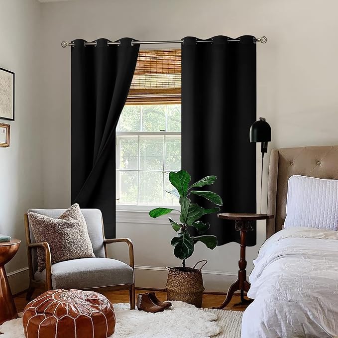 BGment Black Out Curtains 72 Inch Long - Black Blackout Curtains for Bedroom Thermal Insulated Double Layer Full Room Darkening Noise Reducing Grommet Drapes, 2 Panels of 42 x 72 Inch