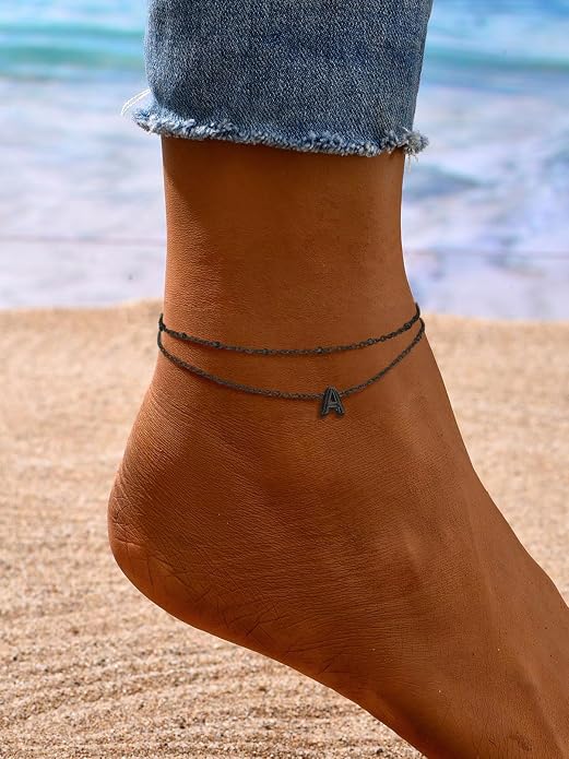 FaithHeart Initial Ankle Bracelets for Women, Waterproof 14k Gold Plated Initial Anklets Non Tarnish Stainless Steel Cute Layered Anklet Summer Beach Jewelry