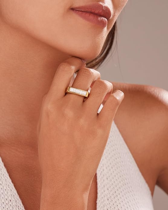 YeGieonr Gold Rings for Women Non Tarnish - 18K Gold Plated Stainless Steel Chunky Oval Statement Ring, Dainty Thick Waterproof Stackable Ring