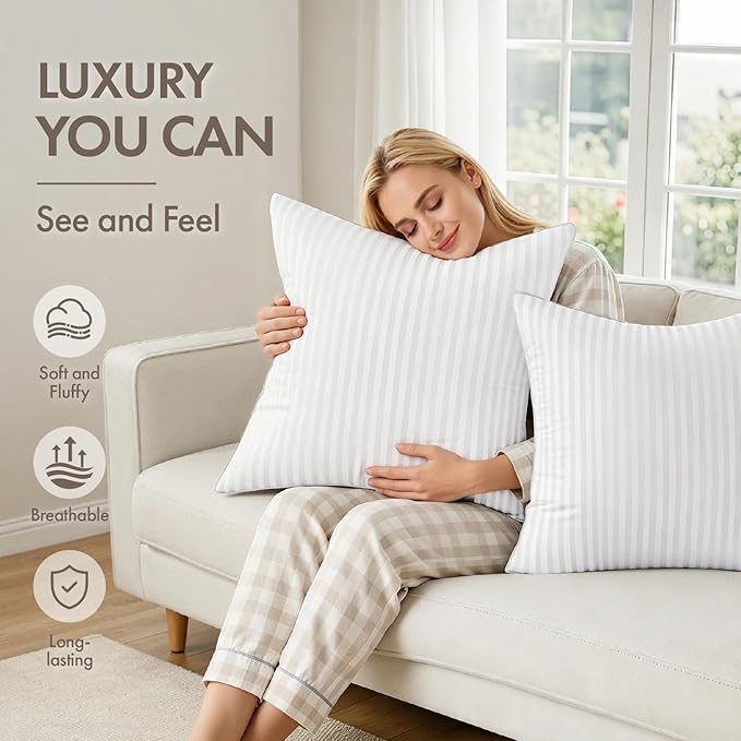 MIULEE 18x18 Throw Pillow Inserts Set of 4, 100% Virgin Microfiber Filling | Firm and Fluffy Decorative Pillows for Couch Sofa Bed, Cotton Cover Pillow