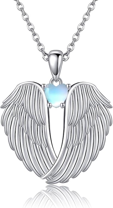 YFN Angel Wings Necklace 925 Sterling Silver Guardian Angel Wings Pendant Necklace Birthstone Necklace for Women Girls Christmas Jewelry Gifts
