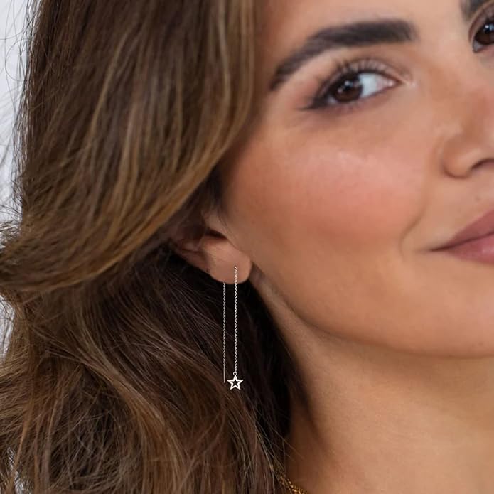 2 Pairs S925 Sterling Silver Chain Threader Earrings For Women Bar Wrap Threader Dangle Drop Earrings Lightweight Minimalist Hypoallergenic Earrings Anniversary Jewelry