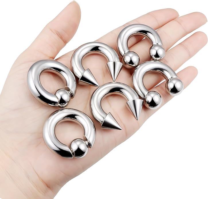 00G 0G 2G 4G 6G 8G 10G 12G 14G 16G Septum Rings Silver Black Surgical Steel Heavy Gauges Earrings Stretching kit Eyebrow Lip Septm Nose Rings Helix Tragus Daith Rook Earrings Hoops 10mm-19mm