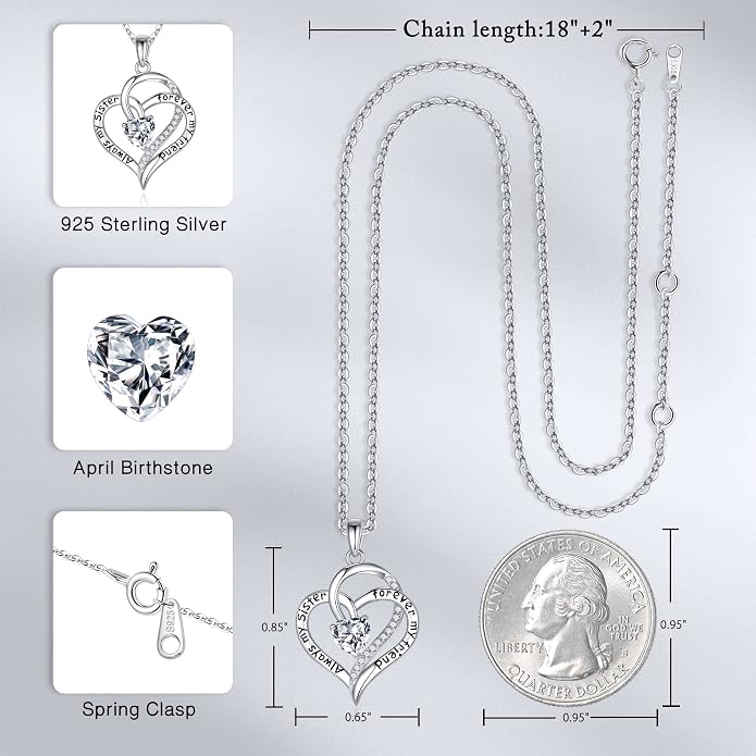 Iefil Gifts for Sister - 925 Sterling Silver Birthstone Necklace Sisters Jewelry