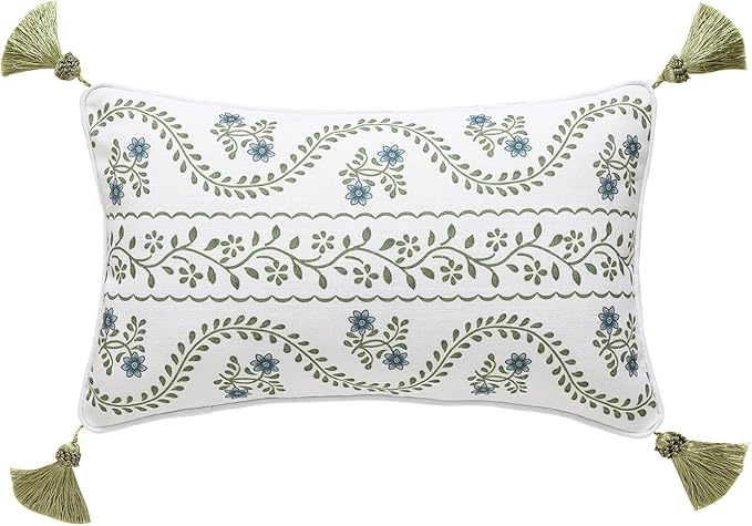 ISAENNE Designer Vintage Linen Throw Pillow Cover,20"x12"-Mosella D | French Elegant Rectangle Decor Pillow Cover,Concealed Zipper Design,Floral Pattern,Sofa,Bedroom,Living Room,Lounge Chairs
