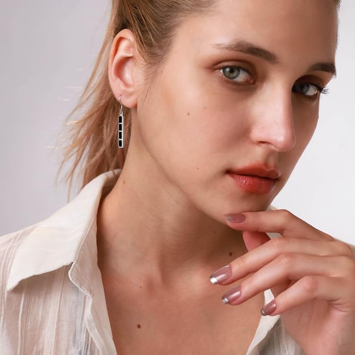 Silvershake White Gold Plated 925 Sterling Silver Long Stick Dangle Hook Earrings