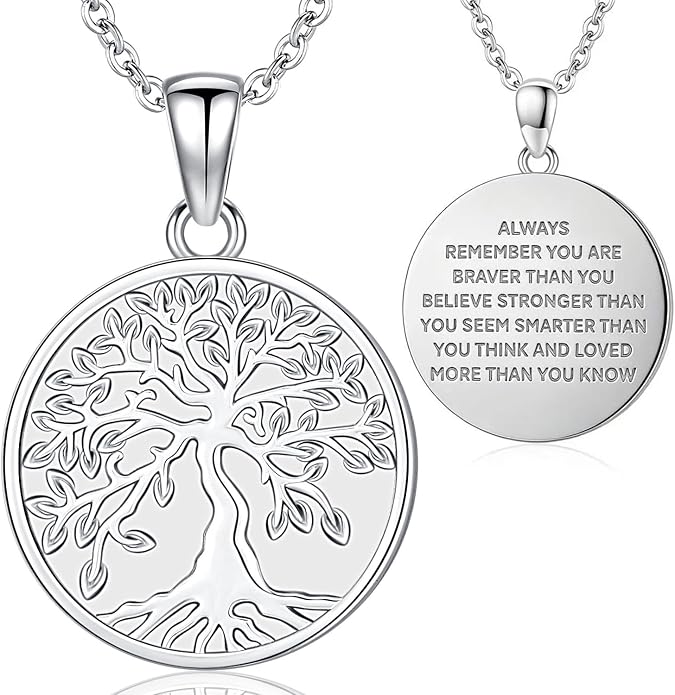 Aniu Tree of Life Necklace for Women, 925 Sterling Silver Mother of Pearl Family Palm Tree Charm Pendant Jewelry for Birthday Christmas Gift