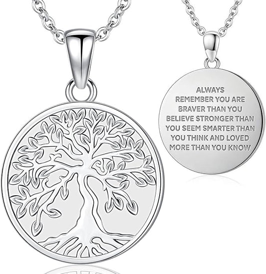 Aniu Tree of Life Necklace for Women, 925 Sterling Silver Mother of Pearl Family Palm Tree Charm Pendant Jewelry for Birthday Christmas Gift