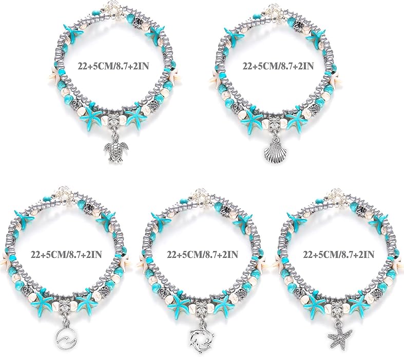 Suyi 5pcs Ankle Bracelets for Women Layered Beach Adjustable Anklets Boho Chain Anklet Foot Jewelry