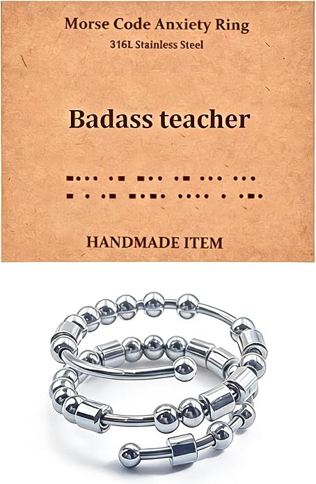 Morse Code Rings for Women, Stainless Steel Spinner Ring Fidget Rings for Anxiety Ring Morse Code Rings Inspirational Gifts Jewelry Women Birthday Graduation Gifts for Best Friends