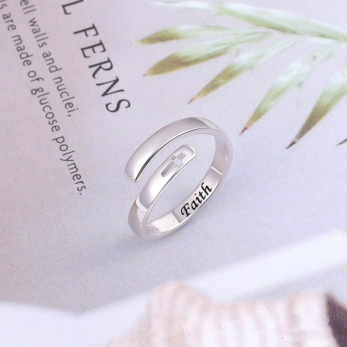 BEILIN 925 Sterling Silver Inspirational Jewelry Rings Adjustable Ring Personality Encouragement Gift for Teens Women