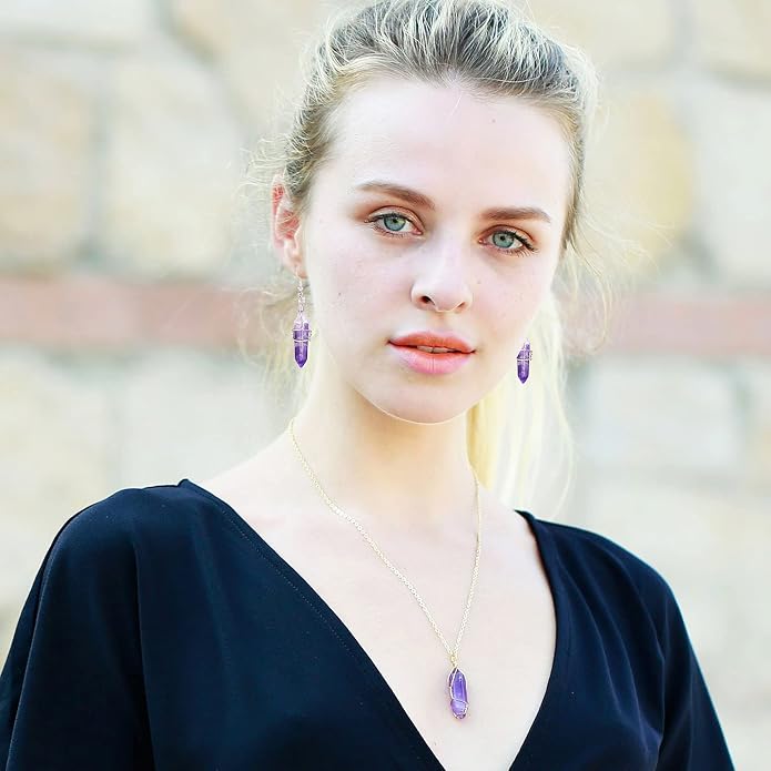 Real Natural Quartz Stone Healing Point Crystal Chakra Dangle Earrings Valentine's day Mother's day Gift